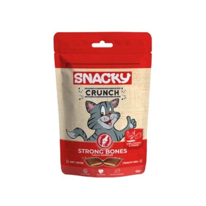 Snacky Crunch%20Strong%20Bones%20Güçlü%20Kemikler%20Peynir%20Tavuk%20Kedi%20Ödülü%2060%20Gr